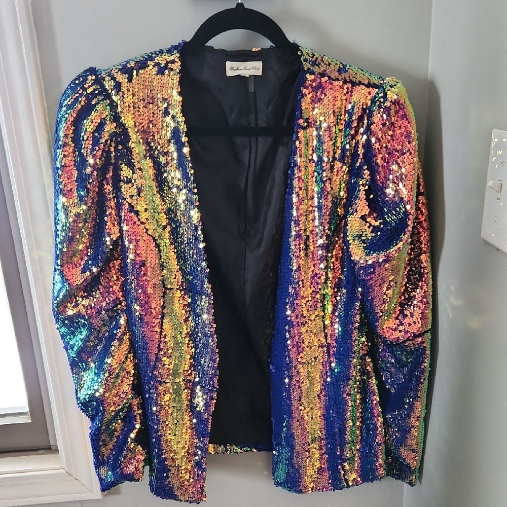 Sequin Southern Fried Chicks Purple Sparkle Blazer Size Medium